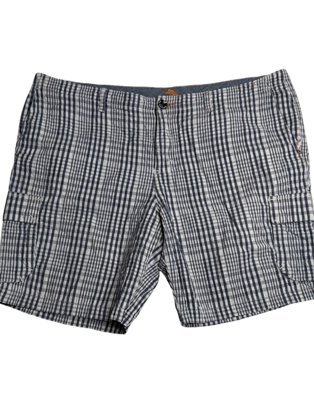 Tommy Bahama Authentic Plaid Cargo Casual Shorts Navy White Mens 42‎